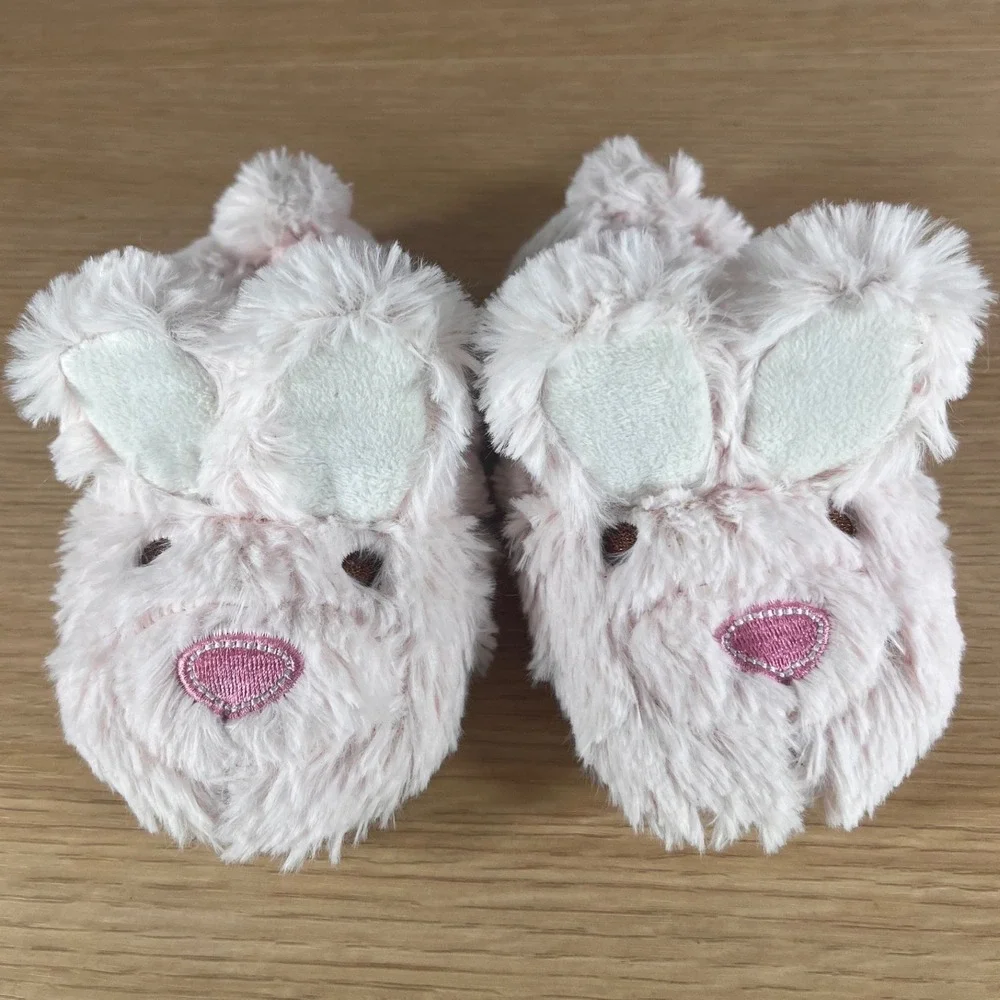 Laura Ashley Kids Pink Faux Fur Bunny Slippers Size L 9/10 Rabbit House Shoes